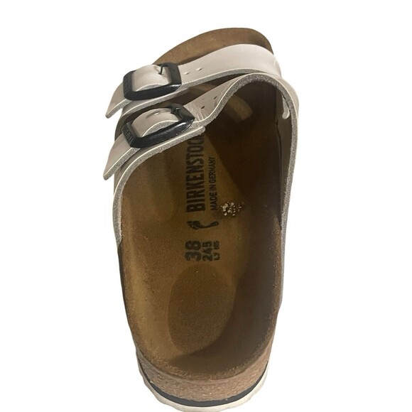 Birkenstock Sandals Womens 38 Arizona Buckle Straps Flats White Leather Slip On - Picture 8 of 14